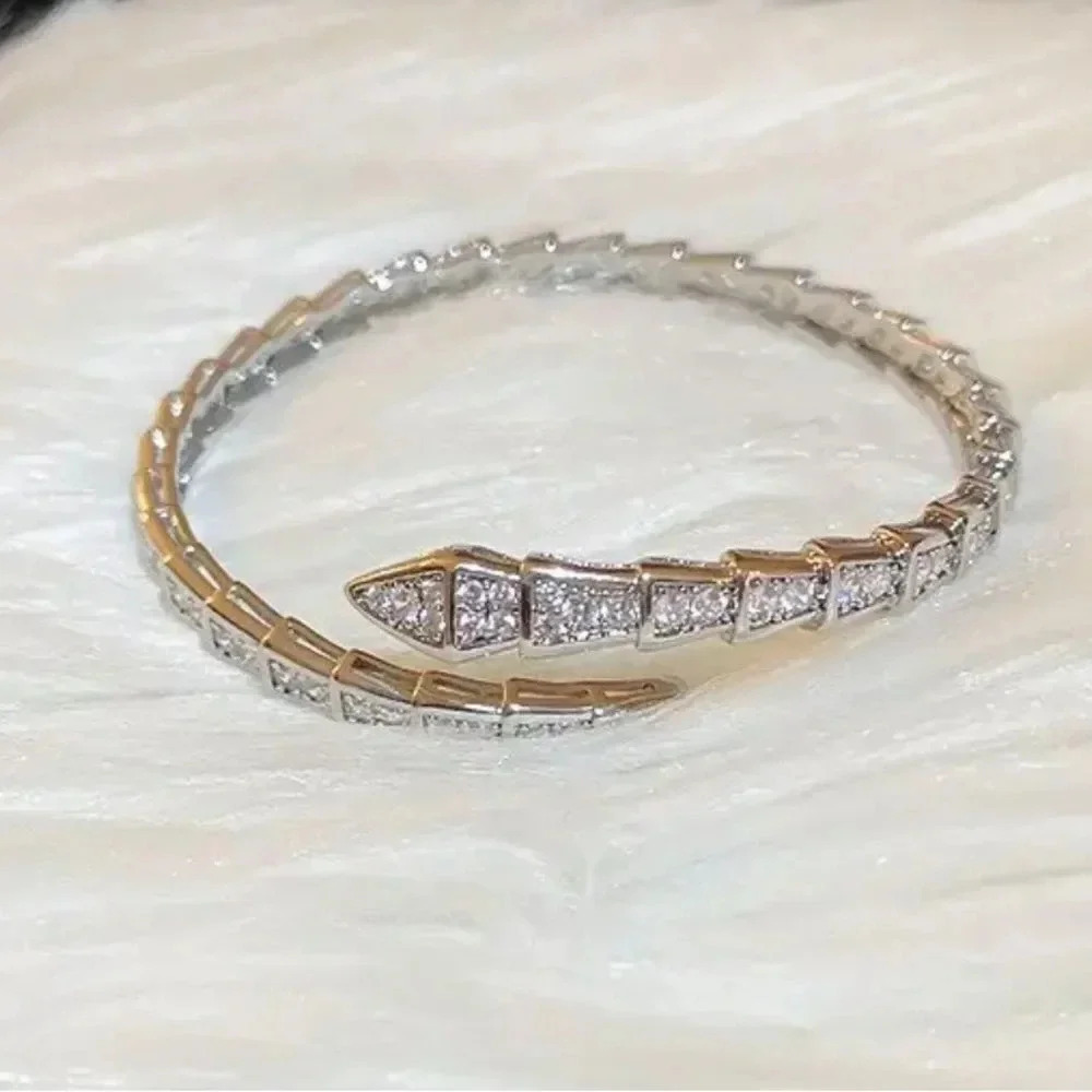 Serpenti Snake Crystal Silver Cuff Bracelet
